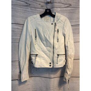 Joie White Lamb Leather Zip Front Moto Jacket XS